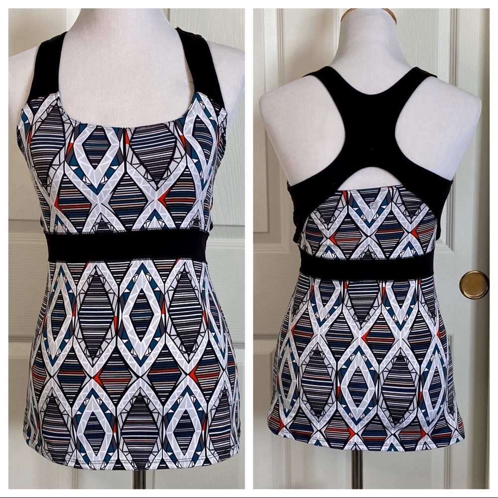 Soybu Geometric Print Racerback Tank Sz XS Multicolor Cutout Back Athletic Yoga